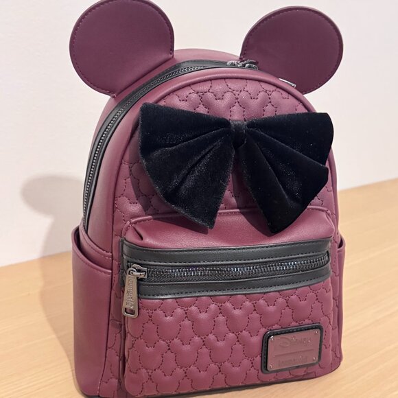 Loungefly Minnie Mouse Maroon Faux Leather Quilted Backpack